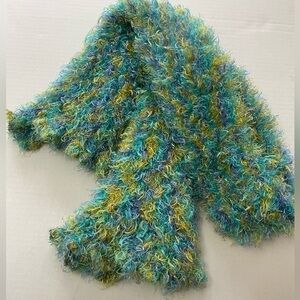 Scarf Fuzzy Multi Colors Lime Blue Turquoise Flared Ends Stretchy